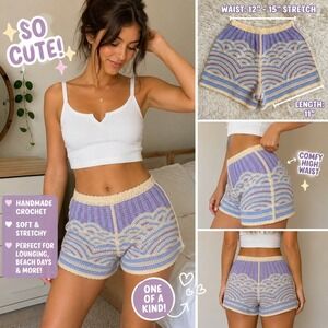 Unbranded Crochet Knit Shorts Purple Blue Scalloped Wave Boho Festival Small
